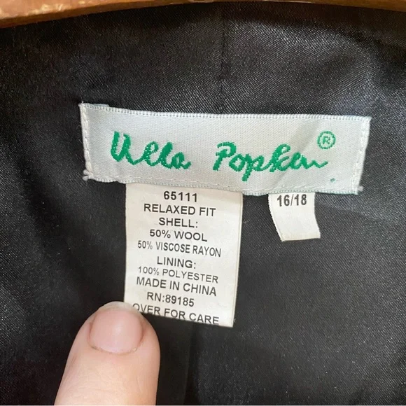 Ulla Popken Black Wool Trench Coat Womens Plus16 18 16W 18W 1X - Picture 4 of 4